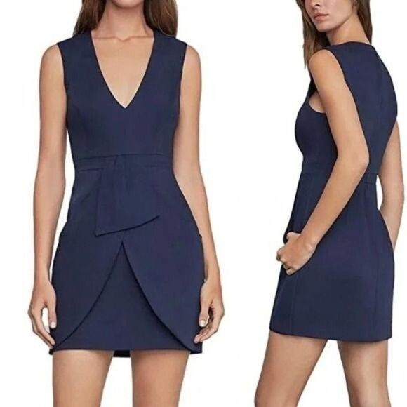 BCBGMAXAZRIA Clare Sleeveless V-Neck Wrap Peplum Mini Cocktail Dress Navy 0 - Picture 1 of 6